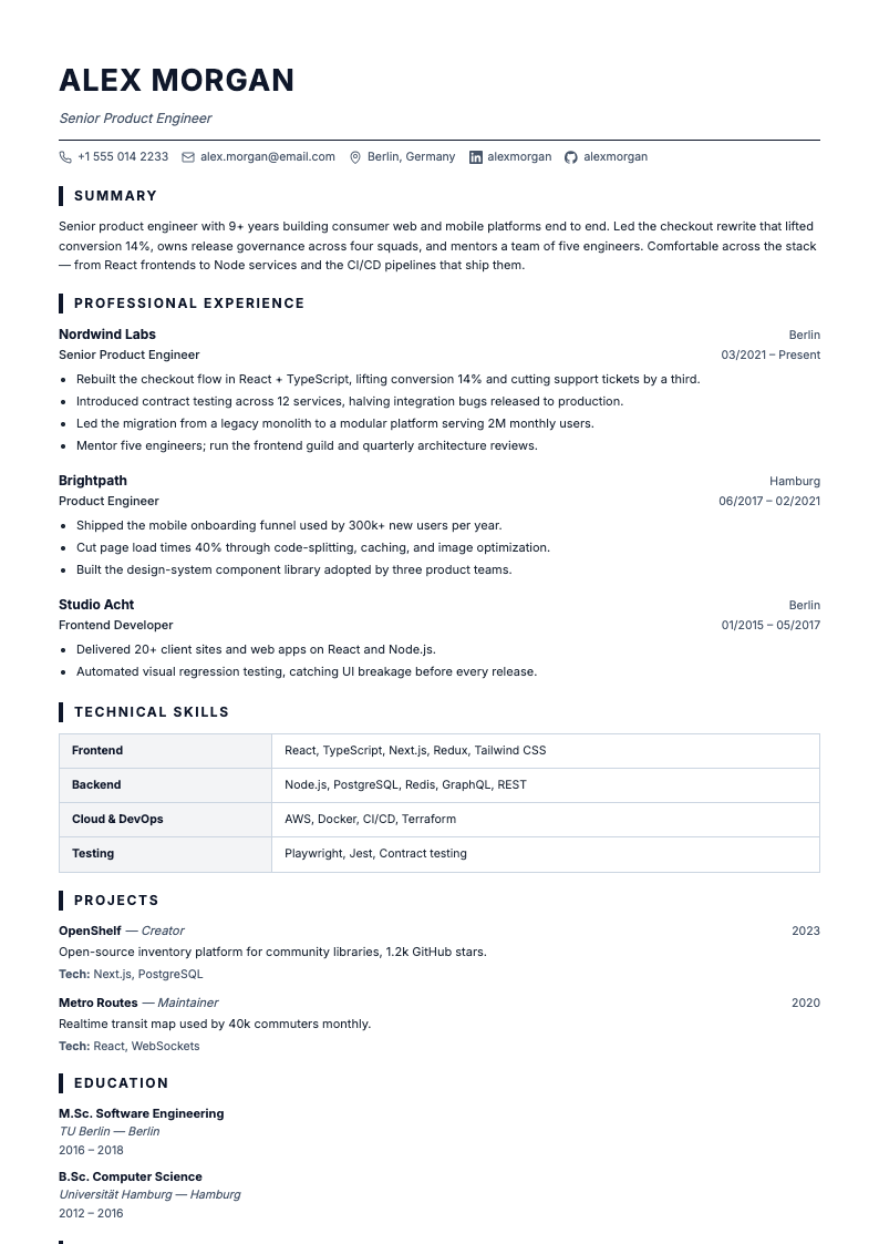 Clean Slate resume template — minimal, best for Recent grads, career switch