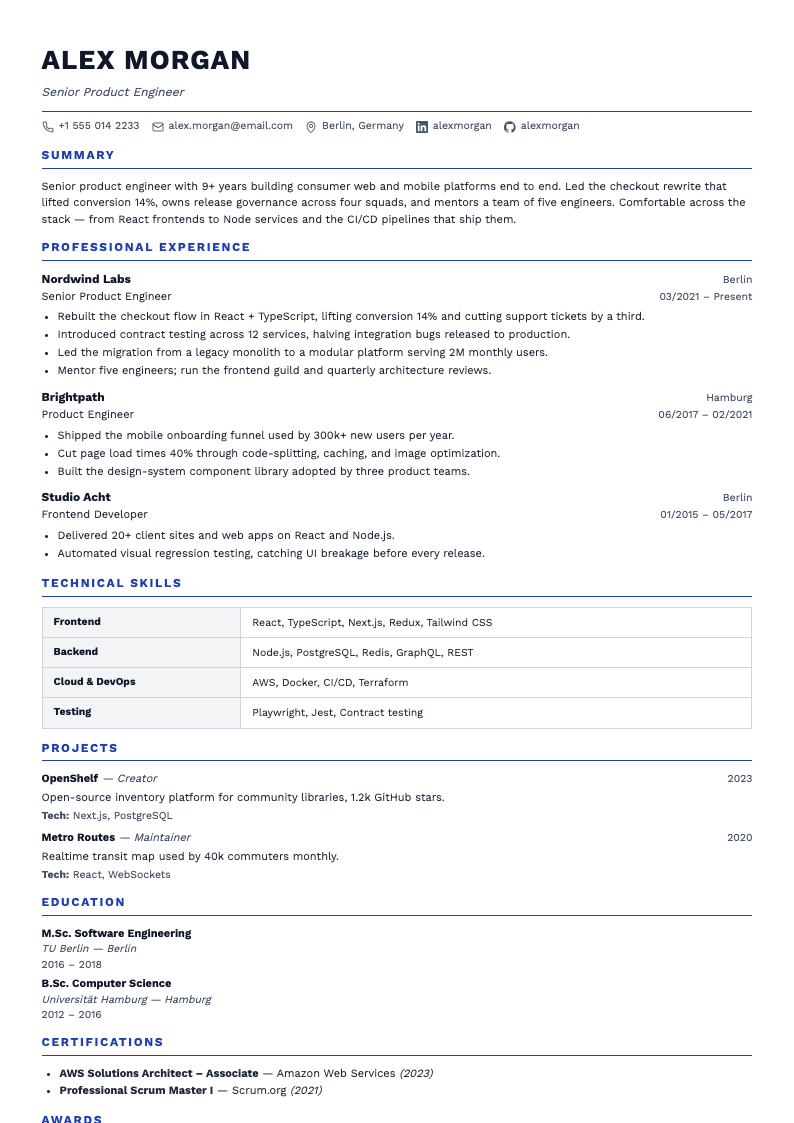 Condensed Rule resume template — compact, best for Dense CVs, senior ICs