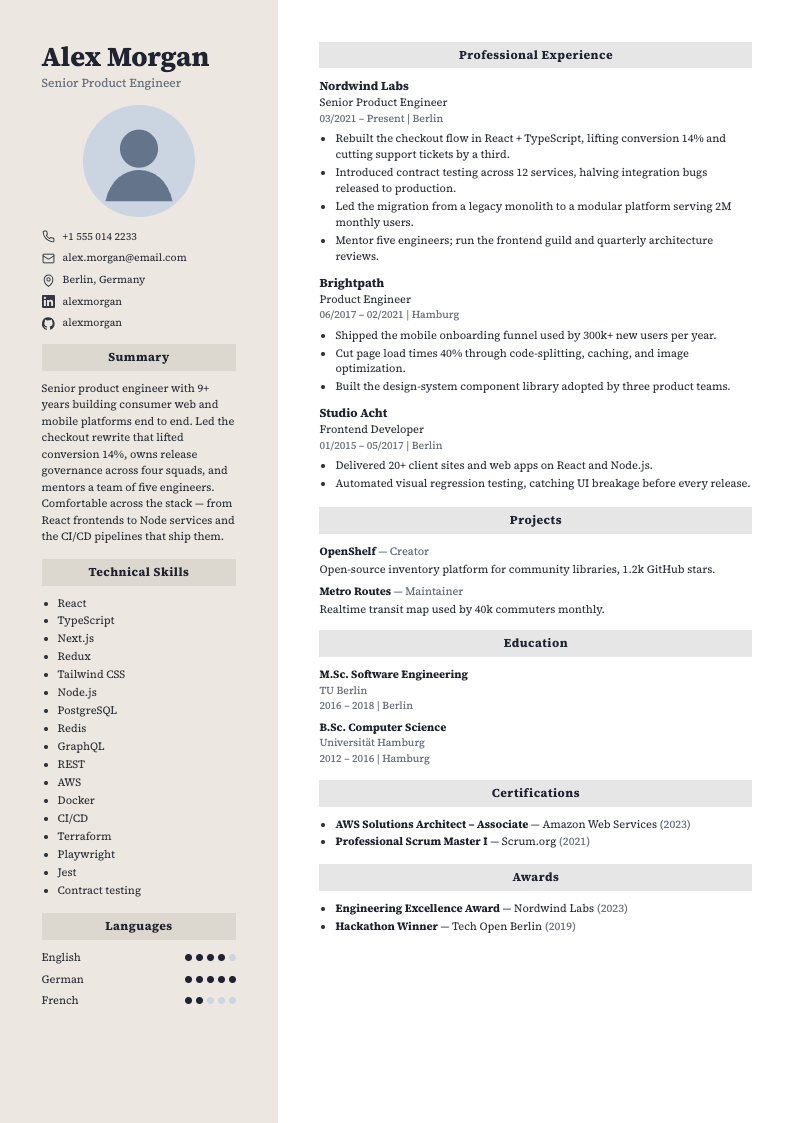 Sandstone resume template